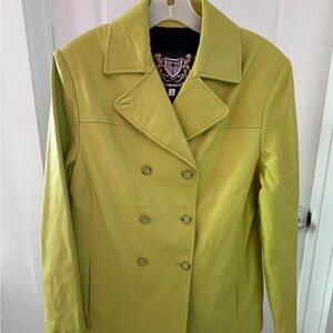 Vintage St. John Double-Breasted Leather Jacket/Peacoat in Chartreuse